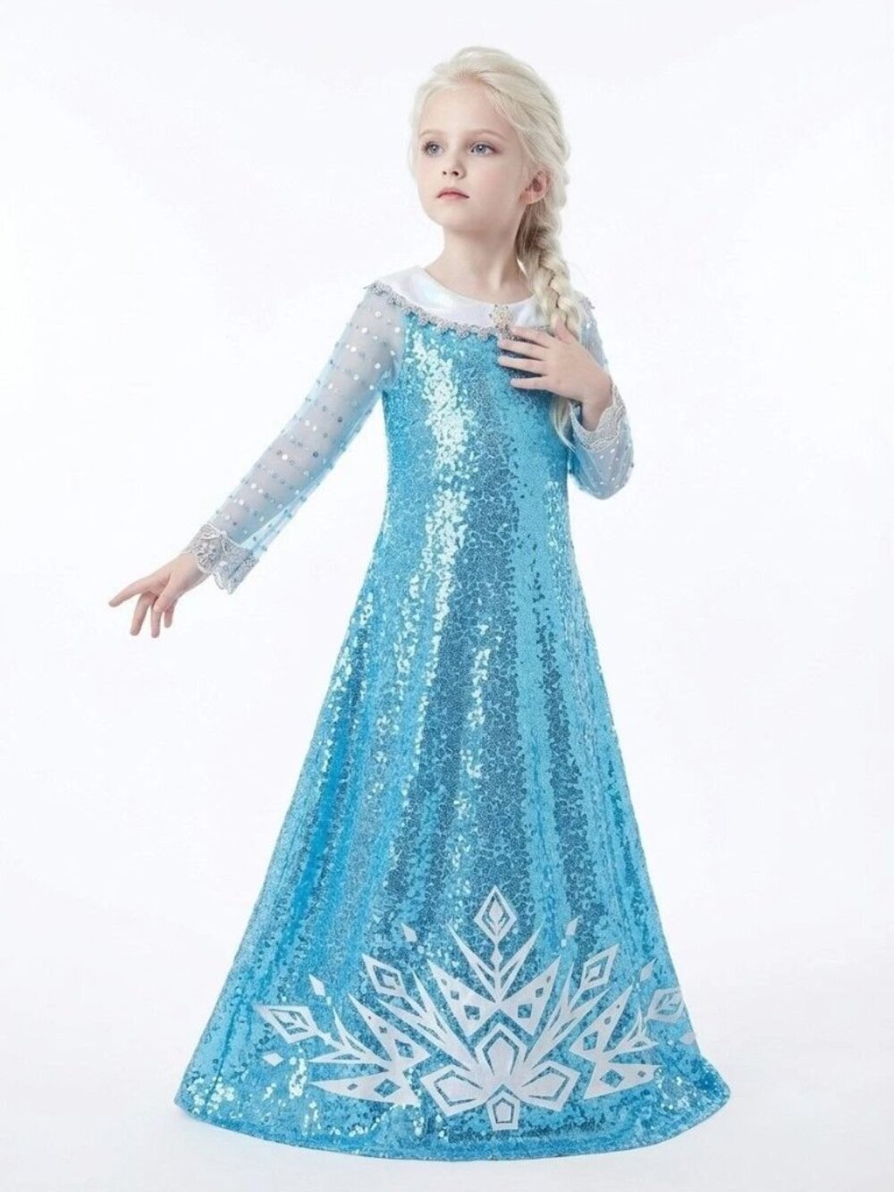 Blue Sequin Princess Dress for Kids - Sparkle Long Sleeve Gown
